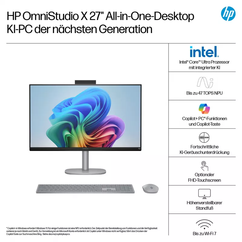 HP OmniStudio X 27-cs1077ng PC All-in-One touch FHD da 27 pollici, Intel Core Ultra 7 256V, 16 GB RAM, 1 TB SSD