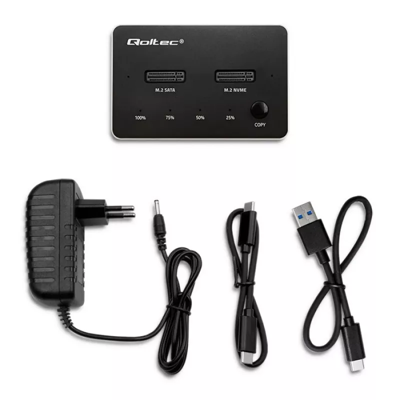 Qoltec 52274 docking station per SSD M.2 | NVMe | SATA | USB-C | DUAL 2 x 2TB
