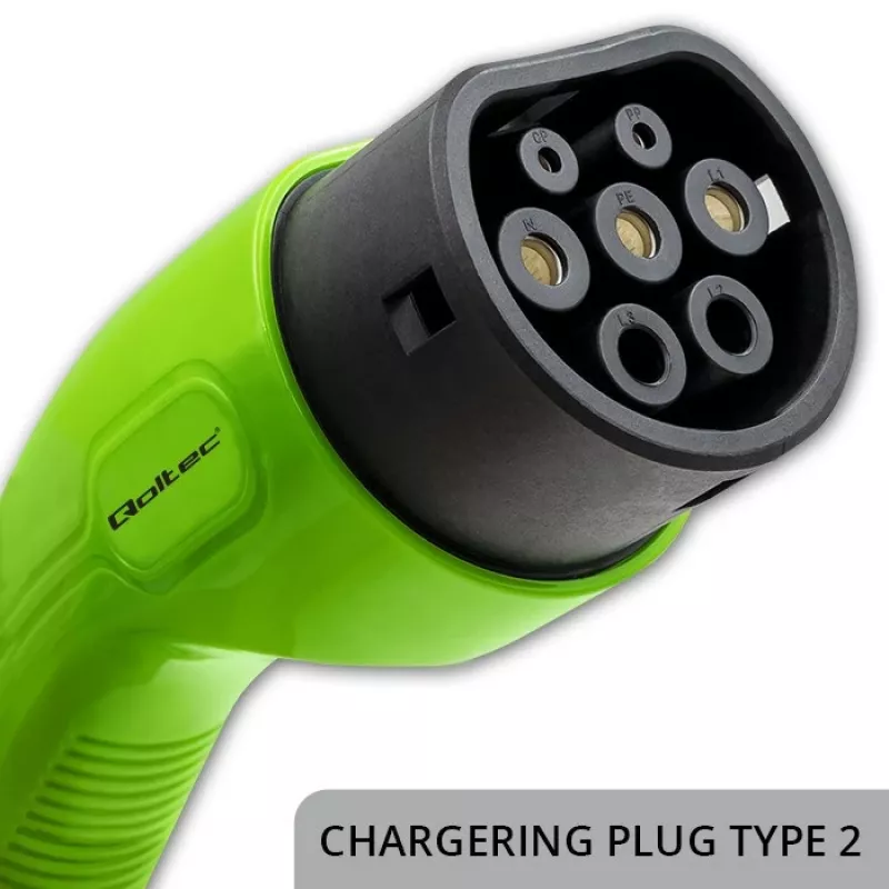 Caricabatterie mobile EV Qoltec regolabile 2in1 Type2 | 3.5kW | 230V | Wi-Fi | LCD | portatile | wallbox | 5m
