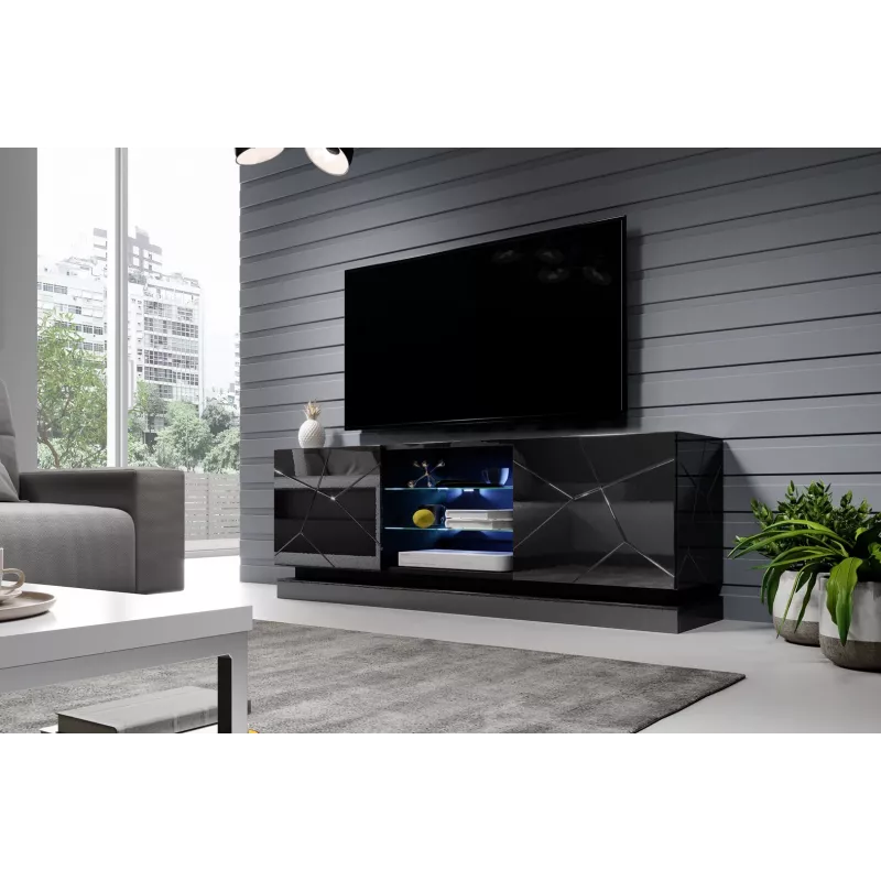Cama Meble QIU 160 mobile TV, MDF, nero lucido