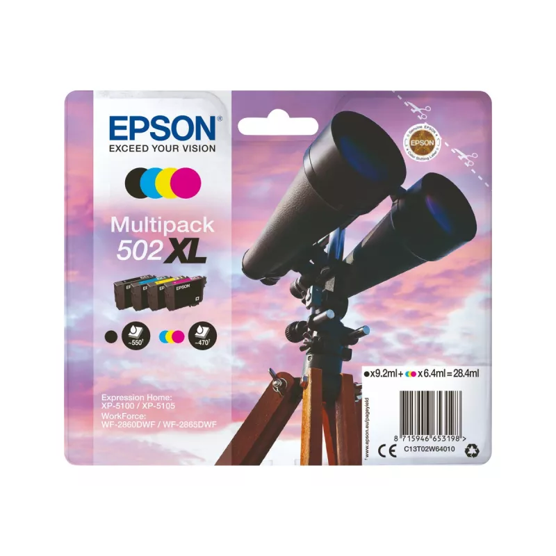 Epson 502XL multipack inchiostro originale, nero/ciano/magenta/giallo, 4x (C13T02W94020)