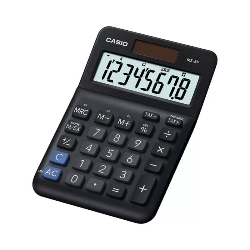 Casio MS-8F calcolatrice da tavolo base, a 8 cifre, a batteria/solare, nera