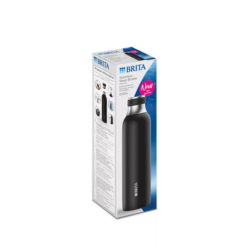 Bottiglia per carbonazione BRITA 650 ml, acciaio inox, nera, lavabile in lavastoviglie