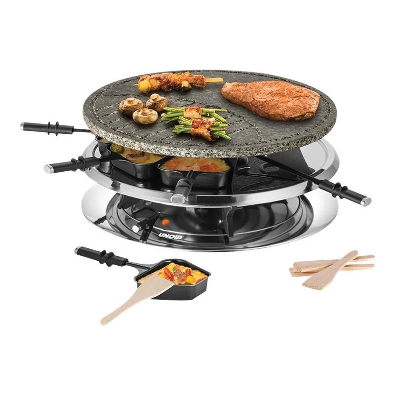 Unold 48726 Raclette-Grill per 8 persone 1300 W Nero, Acciaio inox