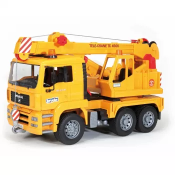 Camion con gru BRUDER MAN BR-02754, costruzione in ABS, giallo, per bambini da 4 anni (senza modulo luci e suoni)