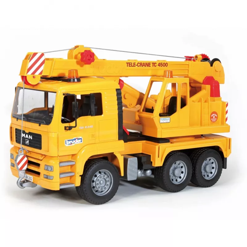 Camion con gru BRUDER MAN BR-02754, costruzione in ABS, giallo, per bambini da 4 anni (senza modulo luci e suoni)