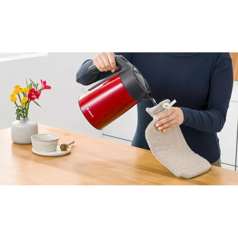 Bollitore elettrico Bosch TWK7L464 – capacità 1,7 L, 2400 W, rosso, corpo in plastica