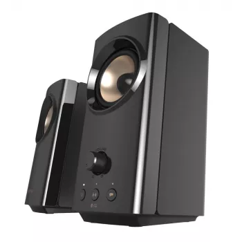 CREATIVE T60 diffusori desktop Hi-Fi compatti 2.0 con dialogo chiaro e surround tramite Sound Blaster SmartComms Kit, connessioni audio USB-C, microfono e cuffie B