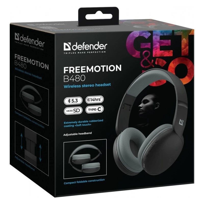 Cuffie wireless DEFENDER Freemotion B480 — over-ear, chiuse, Bluetooth, 20–20000 Hz, 99 dB, USB-C, AUX