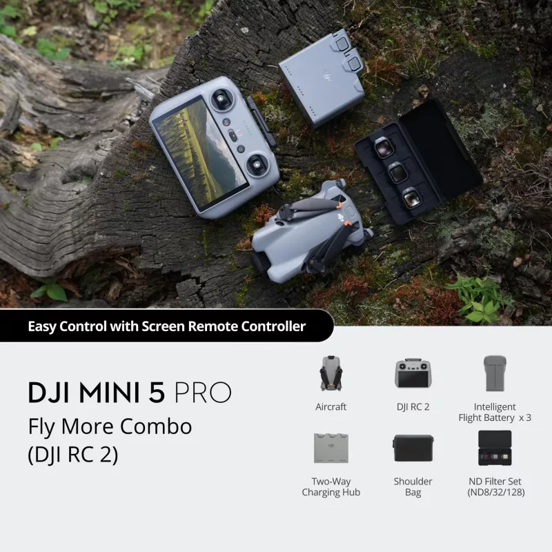 DJI MINI 5 PRO Fly More Combo (RC2) drone leggero 249g con sensore 50MP, Lidar, 3 batterie, radiocomando con schermo