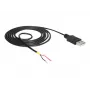 Delock Cavo USB2.0 connettore maschio Type-A > 2 x estremità cavo aperte - 1,5 m - nero (85664)
