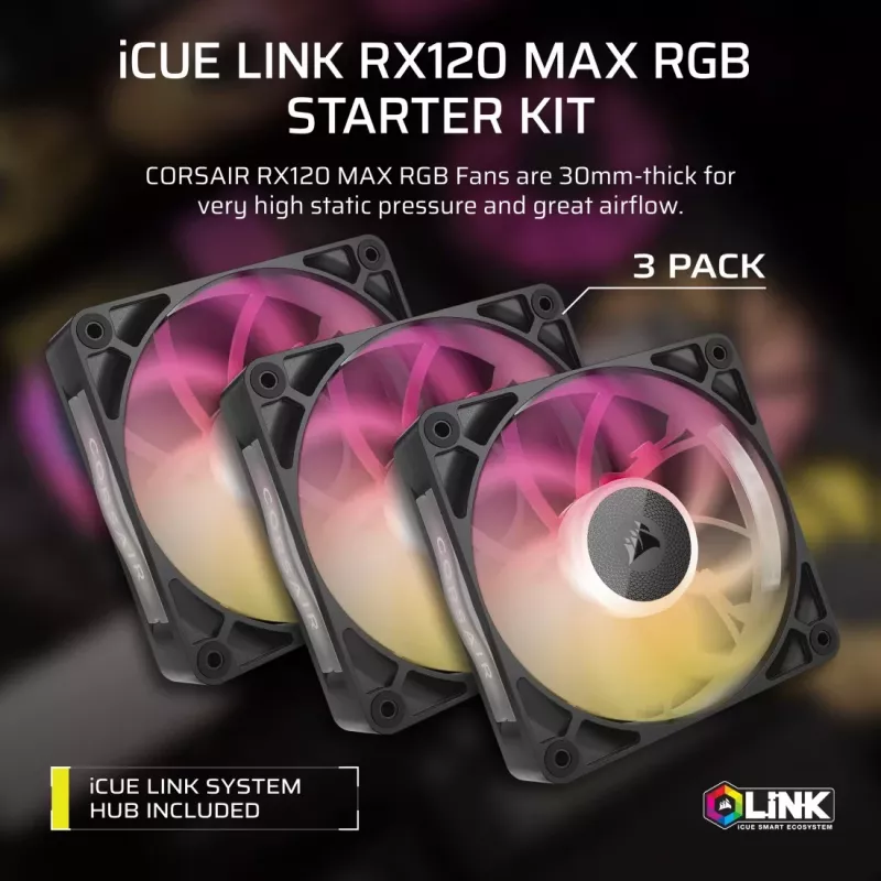 Corsair iCUE LINK RX120 MAX ARGB ventola per case 120mm confezione da 3 nero