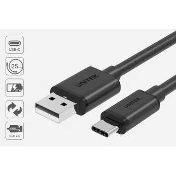 Cavo dati e di ricarica USB-C a USB-A Unitek C14067BK 1,5 m, nero, connettore maschio USB-C a connettore maschio USB-A