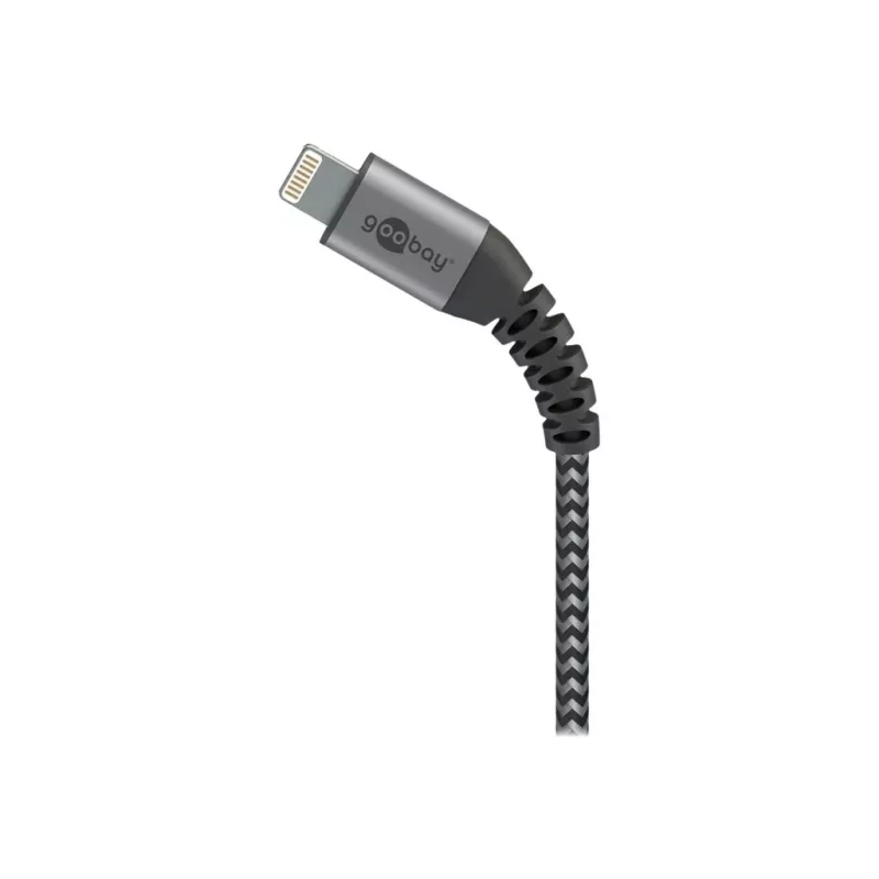 Goobay 49269 cavo USB-A–Lightning, 2 m, rivestimento in tessuto, connettori in metallo, certificato MFi, USB 2.0, grigio siderale/argento