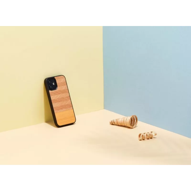 Custodia per cellulare Man and Wood per iPhone 12 mini, spina di pesce arancia nero