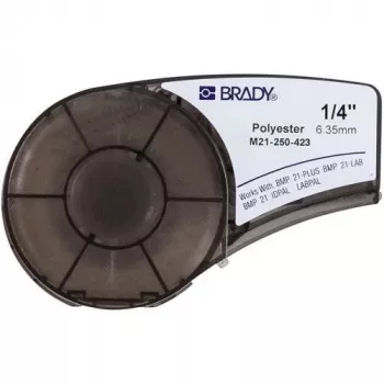 Nastro per etichette Brady M21-250-423, poliestere a trasferimento termico, nero su bianco, 6,35 mm x 6,4 m