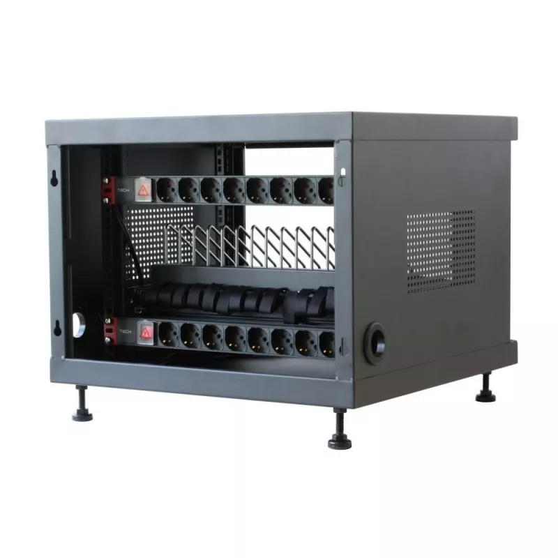Organizer per cavi da rack TECHLY 367652 con fissaggio adesivo 3M, acciaio, 550×550×410 mm, nero