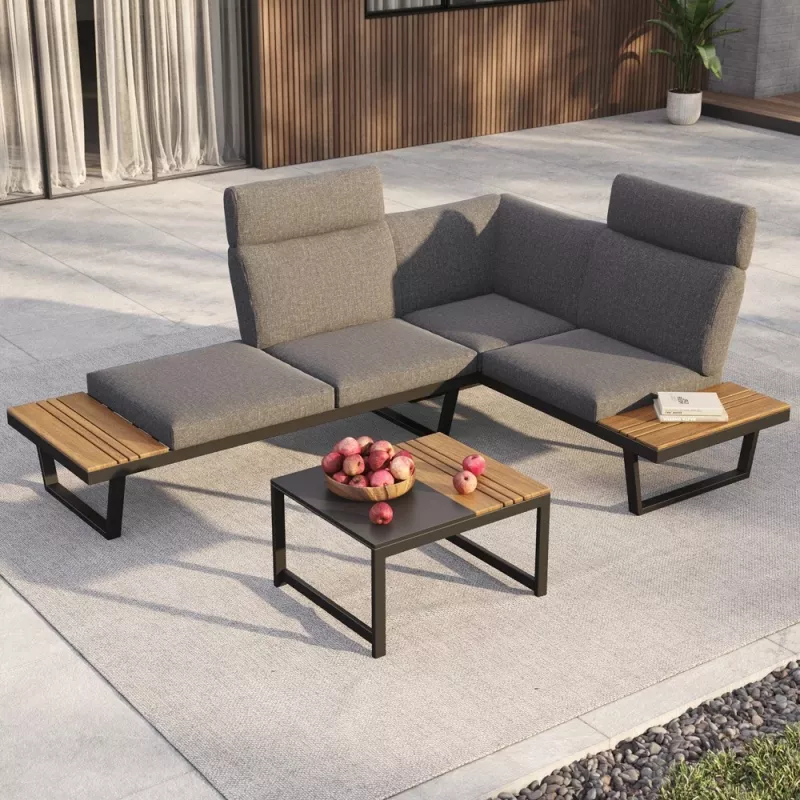 Set lounge da giardino angolare o 2 divani + tavolo NUVIO grigio