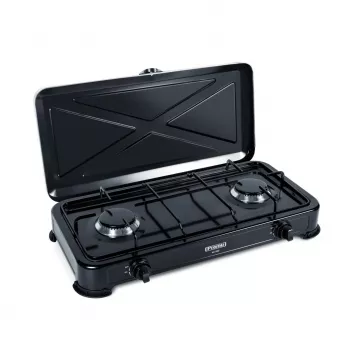 Fornello a gas da tavolo PROMIS KG200C — piano cottura a gas nero a 2 fuochi (esterni, senza riduttore)