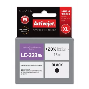 Cartuccia d'inchiostro compatibile ActiveJet AB-223BN nero, inchiostro pigmentato, 16 ml, resa alta (XL), per Brother LC-223Bk