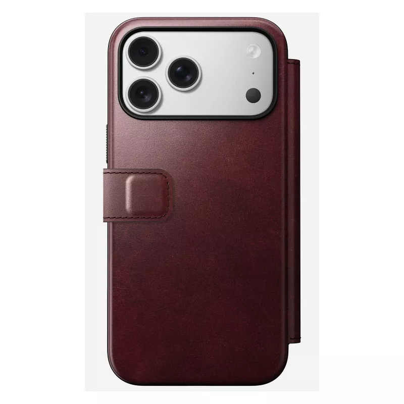 Custodia per smartphone Nomad Modern Leather Folio per iPhone 17 Pro Max — pelle, TPU, PC, alluminio, bordeaux, 16 cm (6,3 pollici)