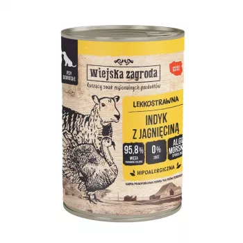 Cibo umido per cani wiejskazagroda Tacchino con Agnello 400 g, senza cereali, senza glutine, alimento completo