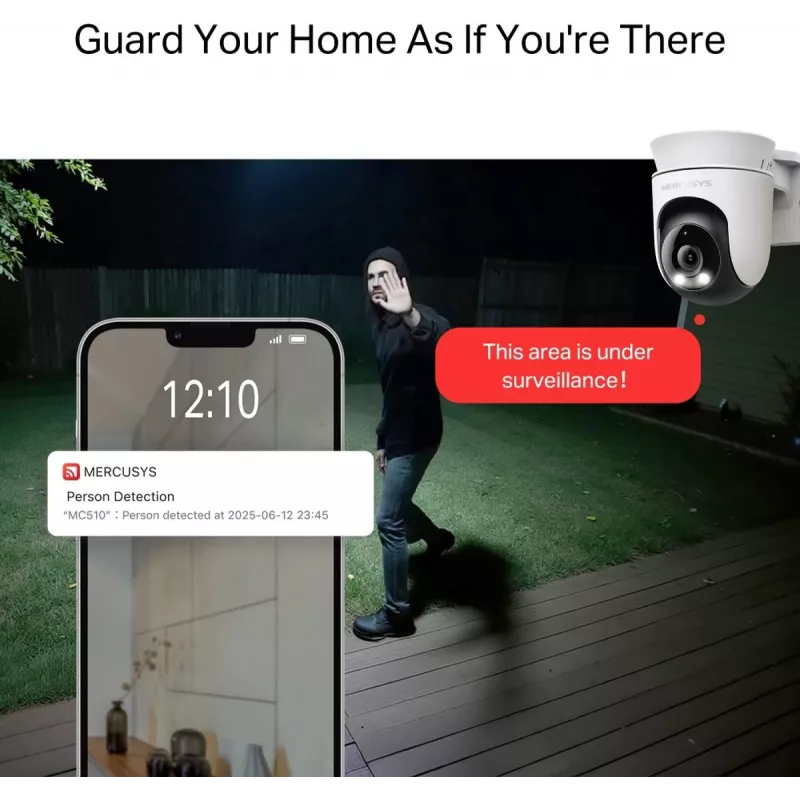Telecamera di sicurezza IP MERCUSYS MC510 a cupola 2 MP, 2304×1296, 30 fps, WLAN ed Ethernet, visione notturna IR, montaggio a soffitto, bianco