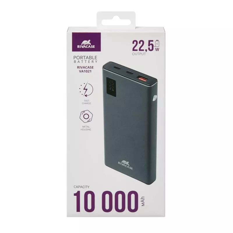 Powerbank Rivacase VA1021 10000mAh, doppia uscita USB, indicatori LED, caricabatterie portatile compatto
