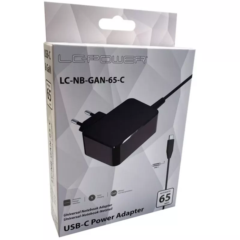 Caricabatterie mobile LC-Power LC-NB-GAN-65-C laptop nero AC da interno