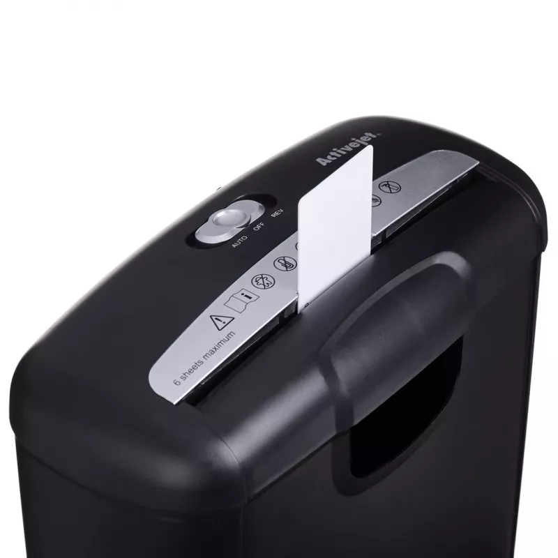 Activejet ASH-0601S distruggidocumenti, P-2, 10 l, 6 mm strisce, 6 fogli, nero.