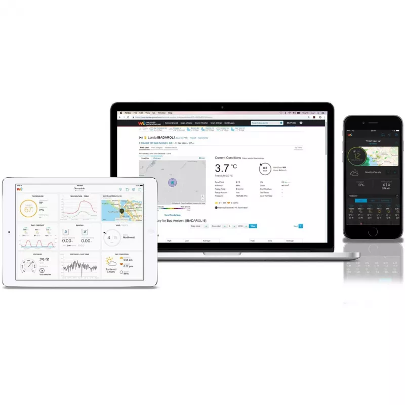 Bresser 7002580 Weather Center 5-in-1 stazione meteo digitale Wi-Fi con sensore professionale, display da 5,7″, alimentazione di rete, nera