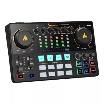 Interfaccia audio USB MAONO AME2 nero con effetti integrati, scheda audio desktop compatta