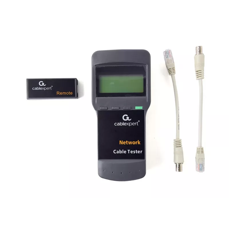 Tester per cavi di rete GEMBIRD NCT-31 — verifica continuità con LCD, supporto RJ-11/RJ-12/RJ-45, nero