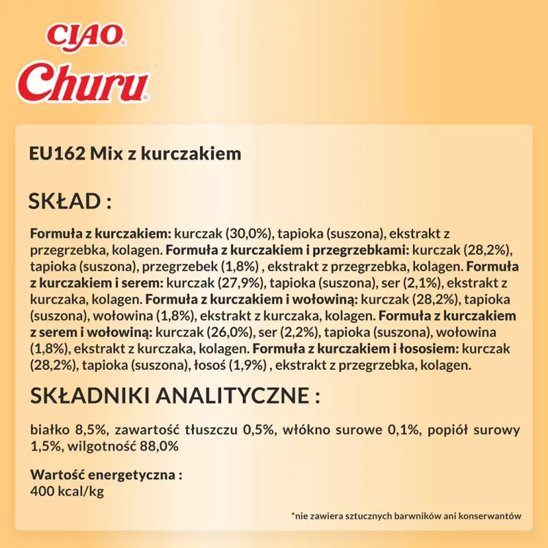 Snack per gatti Inaba Foods Churu Varieties — pollo, 60 x 14 g tubetti