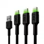 Green Cell Ray KABGCSET02 set di cavi da USB-A a USB-C (3 pz.), 1,2 m, 480 Mbps, retroilluminazione LED verde