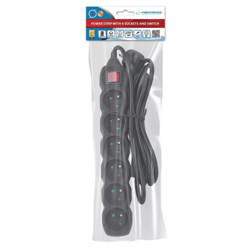 Esperanza ELK218K prolunga di corrente 3 m 6 presa/e AC per interni nero
