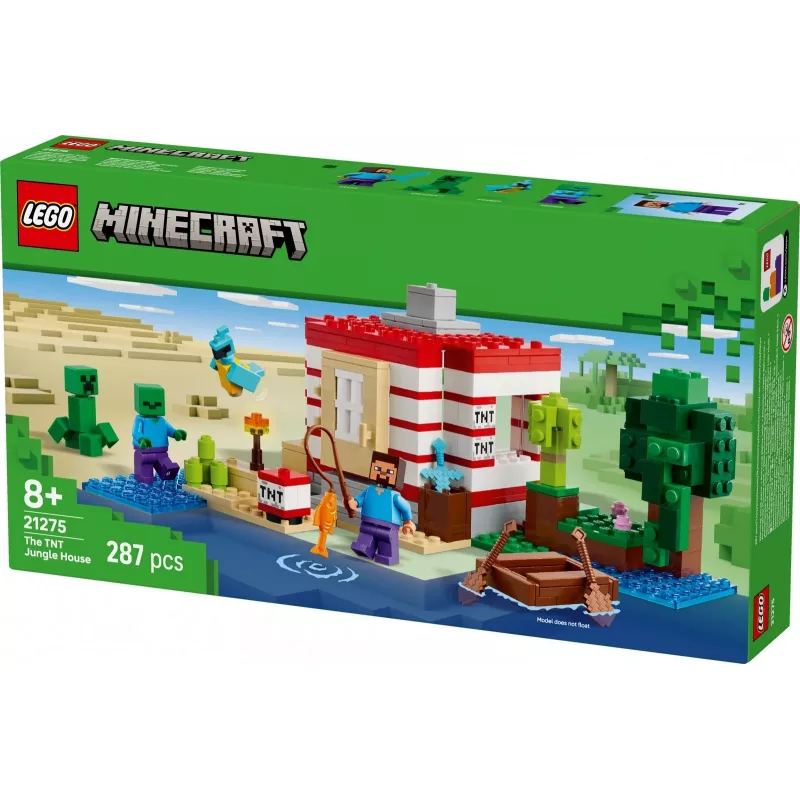 LEGO Minecraft set 21275 casa nella giungla TNT giocattolo da costruzione, 287 pezzi, 2 minifigure, da 8 anni