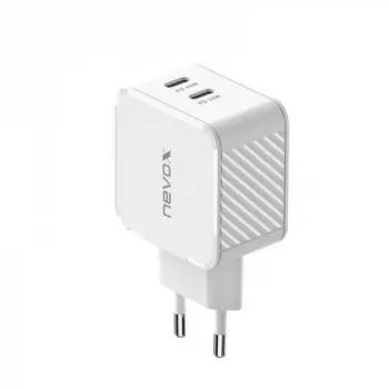 Caricabatterie GaN Nevox 45W Dual USB-C Power Delivery, bianco, modello 2569