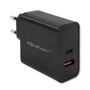 Qoltec 52380 Super Quick caricabatterie PD | 1xUSB-C | 1xUSB | 65W | 5-20V | 1,5-3,25A | nero