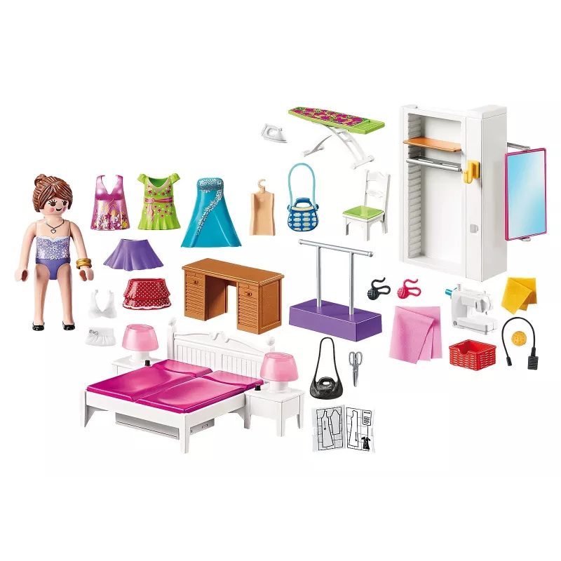Casa delle bambole Playmobil set di gioco con personaggi – camera da letto con angolo cucito 70208