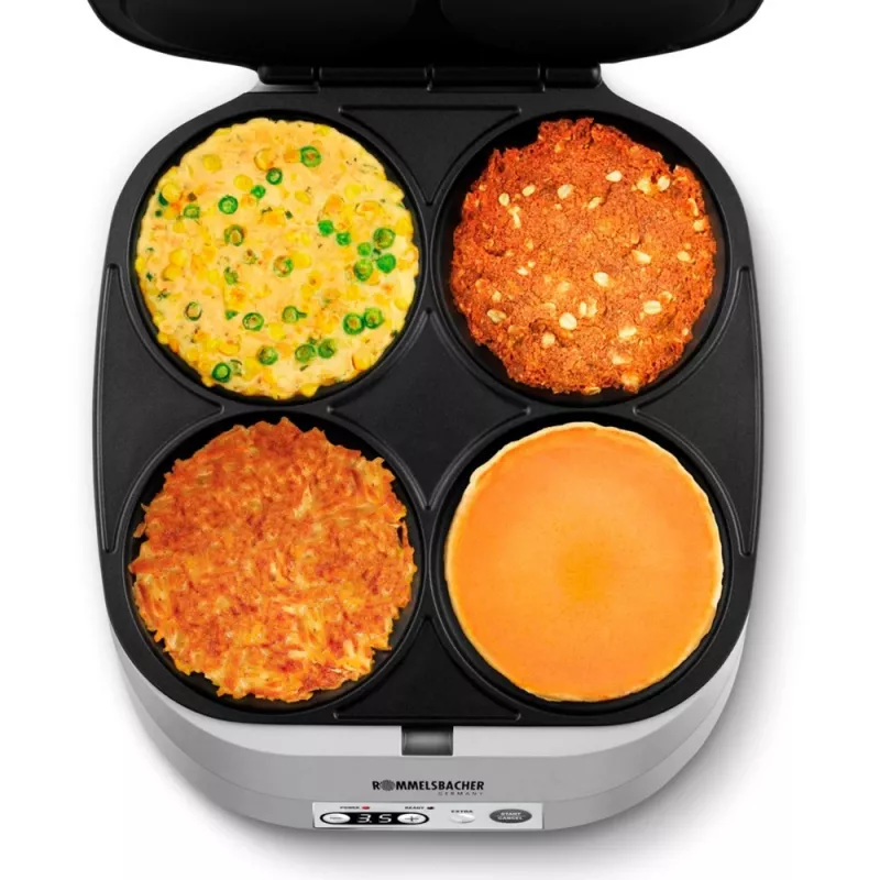 ROMMELSBACHER PC 1800, 4 crêpes, argento, plastica, 13,5 cm, tasti, 1800 W