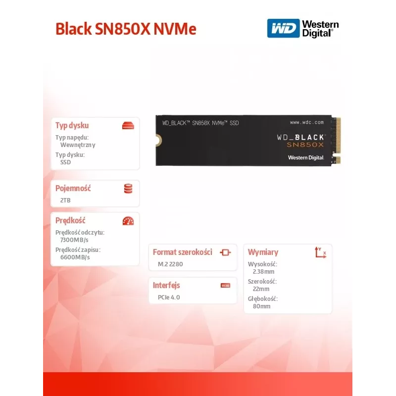 WD_BLACK SN850X 2TB SSD M.2 2280 NVME PCI-E Gen4 Solid State Drive (WDS200T2X0E)