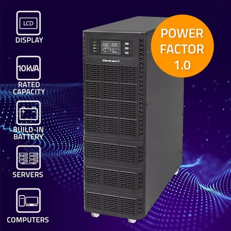 Qoltec 52284 UPS gruppo di continuità | 10kVA | 10000W | fattore di potenza 1,0 | LCD | EPO | USB | online