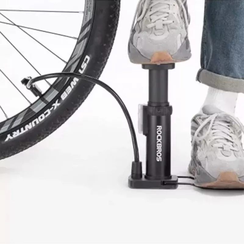 Rockbros 42610002001 pompa da terra per bicicletta con manometro nero
