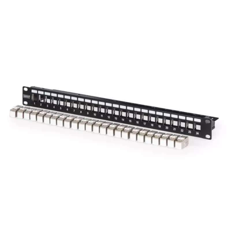 Patch panel modulare, 24 porte, equipaggiato con 24x DN-93615 (nero, 1 U, rack mount, schermato)