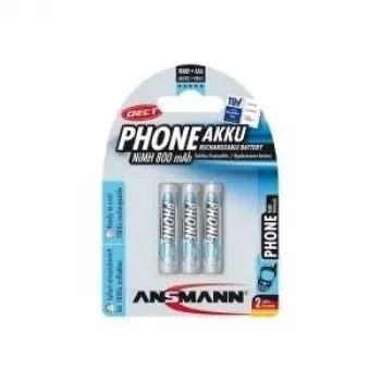 ANSMANN 5030142 Batteria ricaricabile NiMH Micro AAA, telefono DECT, 800mAh, confezione da 3
