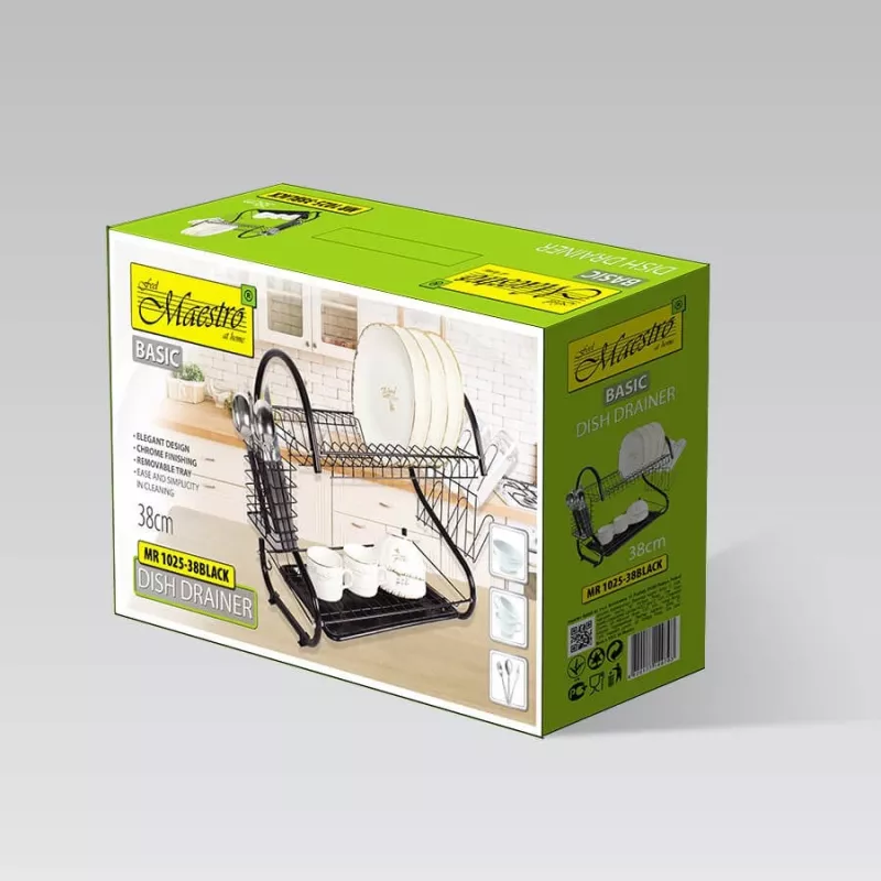 Scolapiatti Maestro MR-1025-38 nero, scolapiatti in metallo da appoggio, larghezza 38 cm, nero