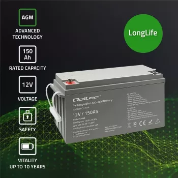 Qoltec 53068 batteria AGM | 12V | 150Ah | max. 2250A