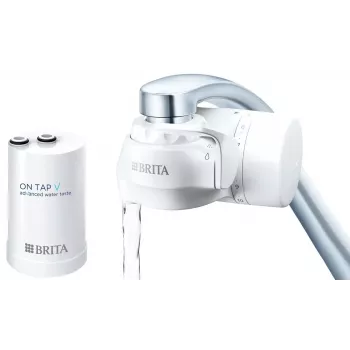 Filtro per rubinetto BRITA ON TAP V CU CE2 (1052067) — 4 stadi, capacità 600 L, 3 modalità, 5 adattatori, bianco