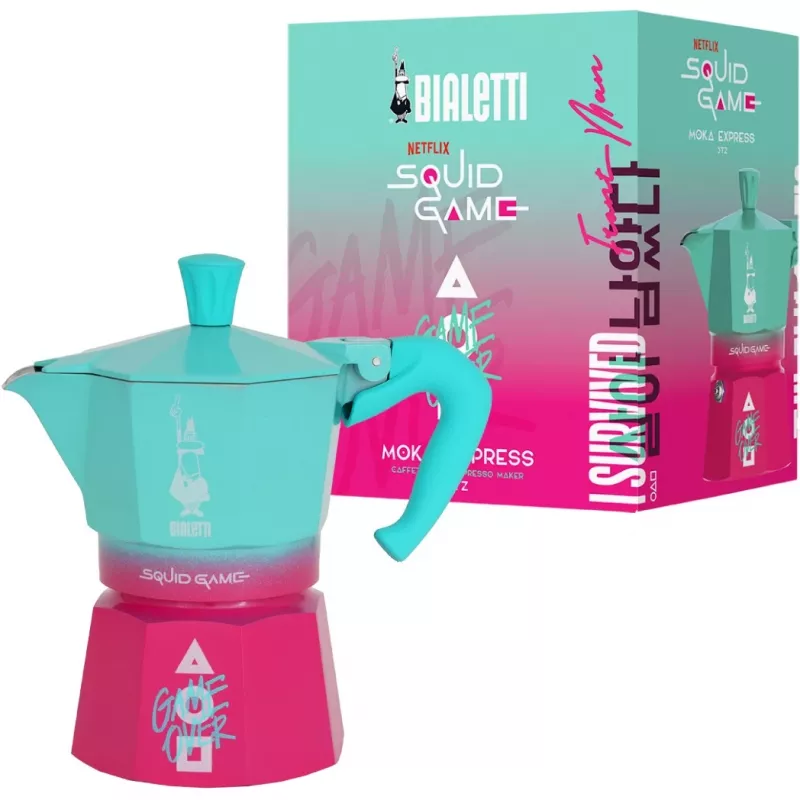 Bialetti Moka Express Squid Game collezione capsule - blu rosa